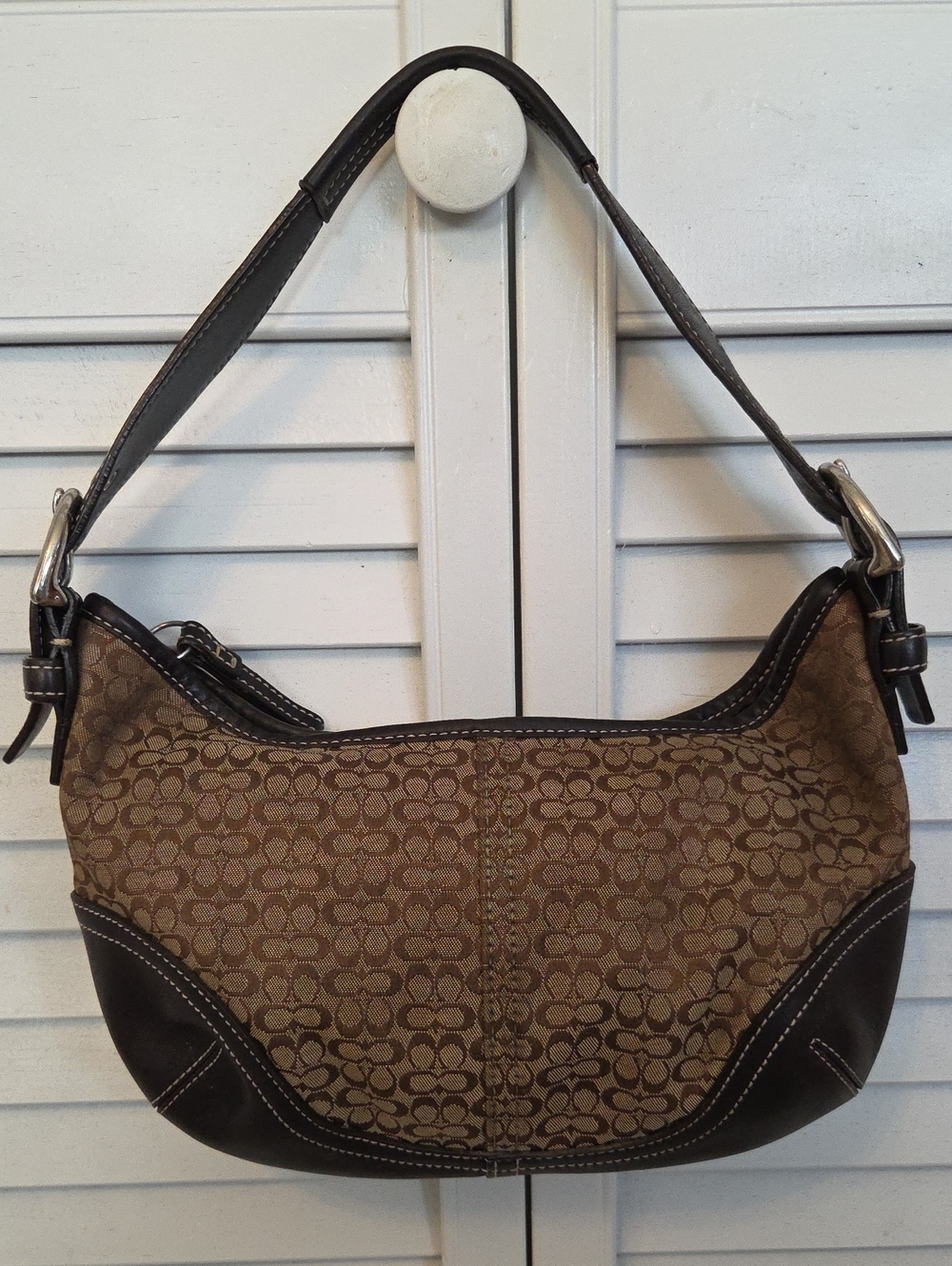 Coach Brown Signature Jacquard Shoulder Bag with Dark Trim